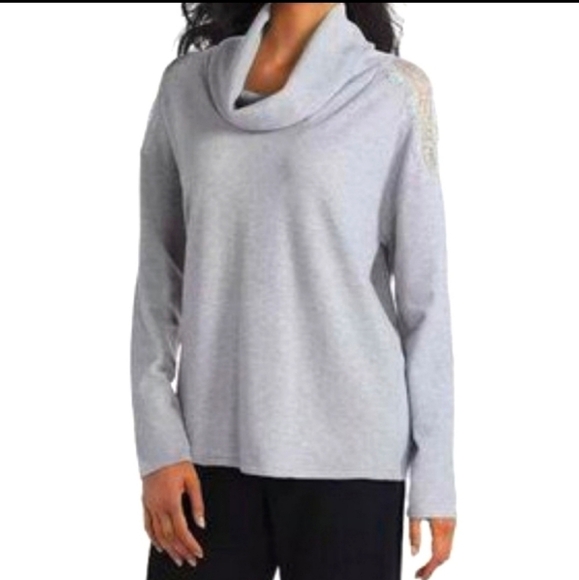 NEW Halston Gray Lace Mix Sweater - Picture 1 of 5